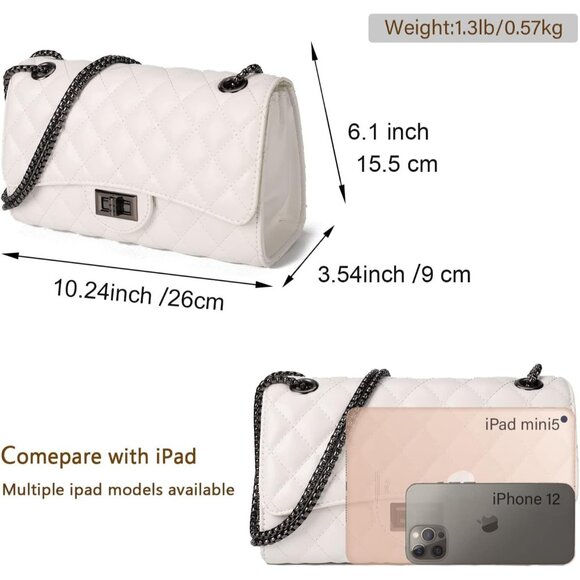Women White-i PU Quilted Stylish Crossbody Bag with Chain Strap & Flap Closure - Picture 6 of 6